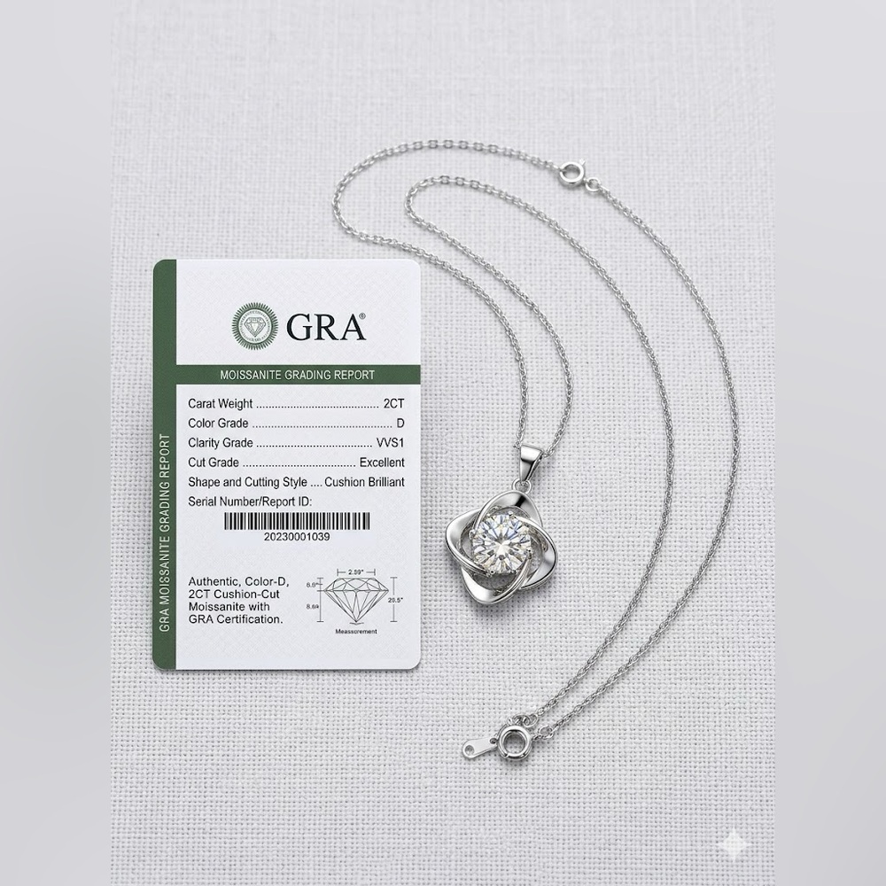 New Certified 2CT Cushion-Cut Moissanite Pendant Necklace. Retails $300 - Picture 2 of 3